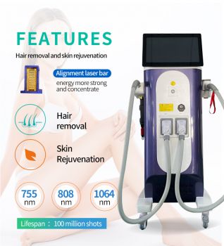 Vertical Double handle 800w/1200w/1600w/2000w three wavelengths 755+808+1064 808nm diode laser hair removal machine