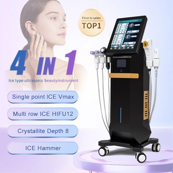 New Vertical Multifunction 4 in 1 Hifu +Vmax + RF + Ice Hammer machine for wrinkle removal , scar removal , skin tighten